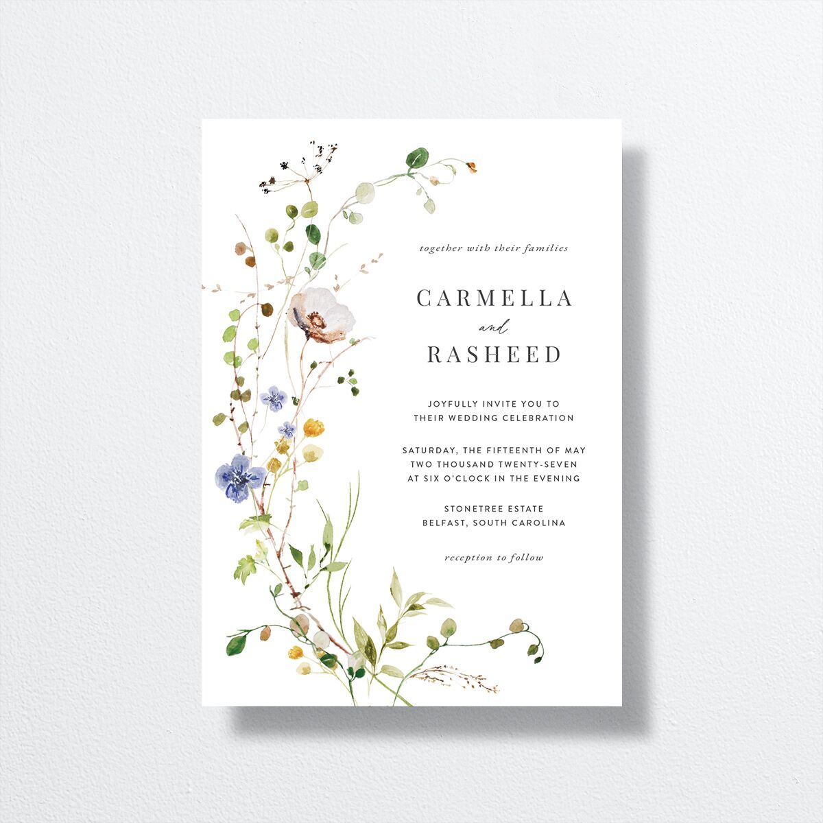 Delicate Wildflower Wedding Invitations front in white