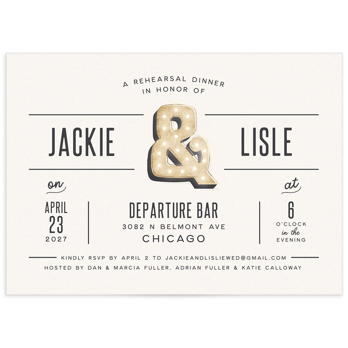 Industrial Marquee Rehearsal Dinner Invitations