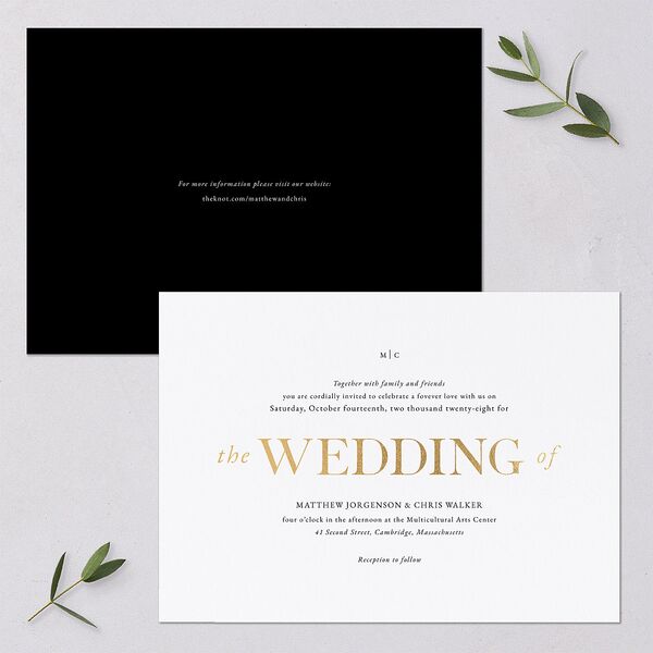 Classically Stated Wedding Invitations Pure White Gold No Signature Blank