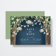 Illuminated Trees Save The Date Cards Moody Blue Signature smooth No Standard