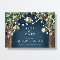 Illuminated Trees Save The Date Cards Moody Blue Signature smooth No Standard