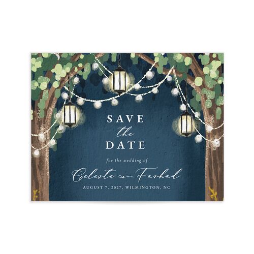 Illuminated Trees Save the Date Petite Cards - Blue
