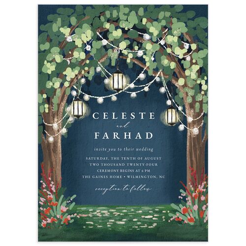 Illuminated Trees Wedding Invitations - Blue