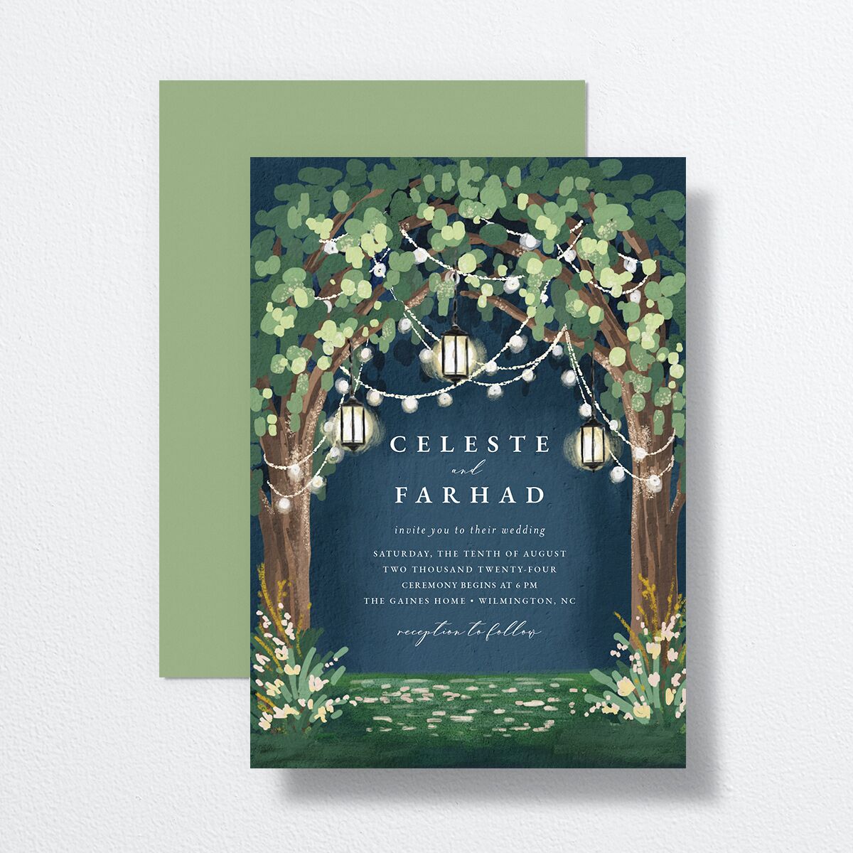 Illuminated Trees Wedding Invitations Moody Blue Signature No Standard