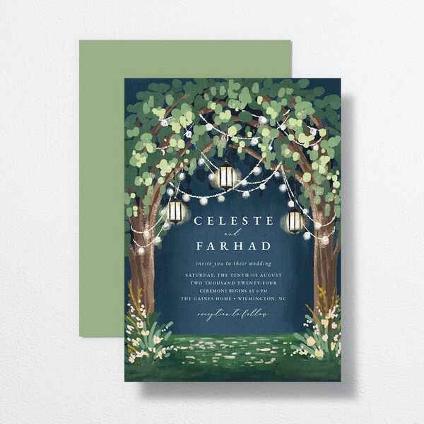 Illuminated Trees Wedding Invitations Moody Blue Signature No Standard