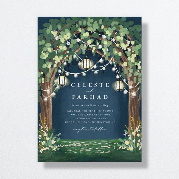 Illuminated Trees Wedding Invitations Moody Blue Signature No Standard