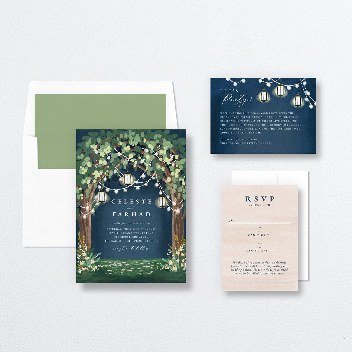 Illuminated Trees Wedding Invitations Moody Blue Signature No Standard