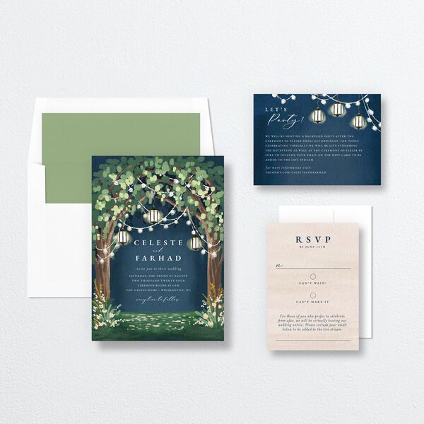 Illuminated Trees Wedding Invitations Moody Blue Signature No Standard