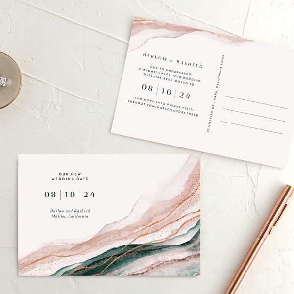 Abstract Wave Change the Date Postcards Rose Pink
