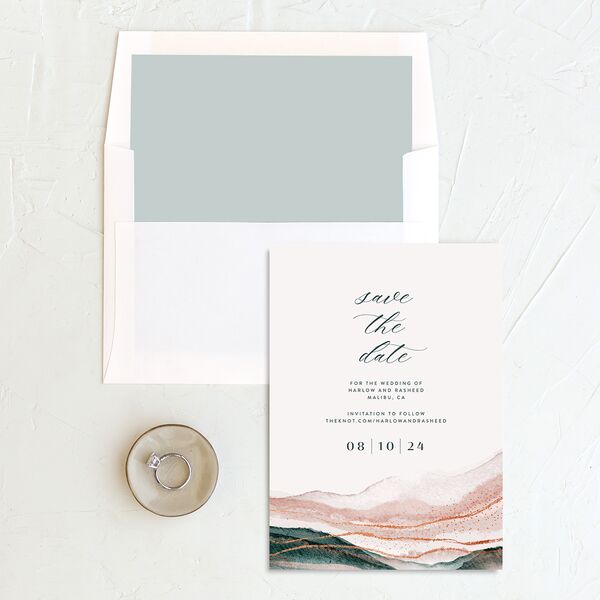Abstract Wave Save The Date Cards Rose Pink Signature smooth No