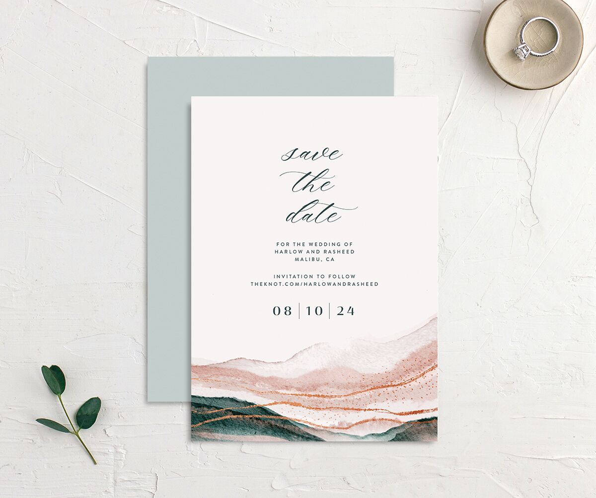 Abstract Wave Save The Date Cards Rose Pink Signature smooth No