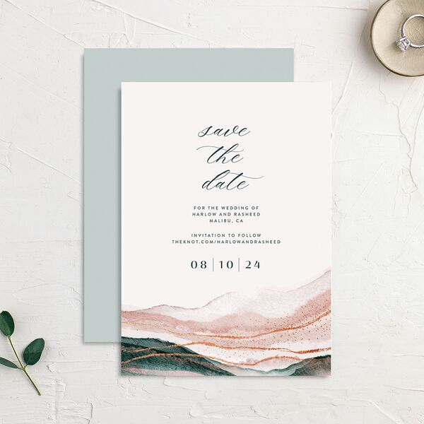 Abstract Wave Save The Date Cards Rose Pink Signature smooth No