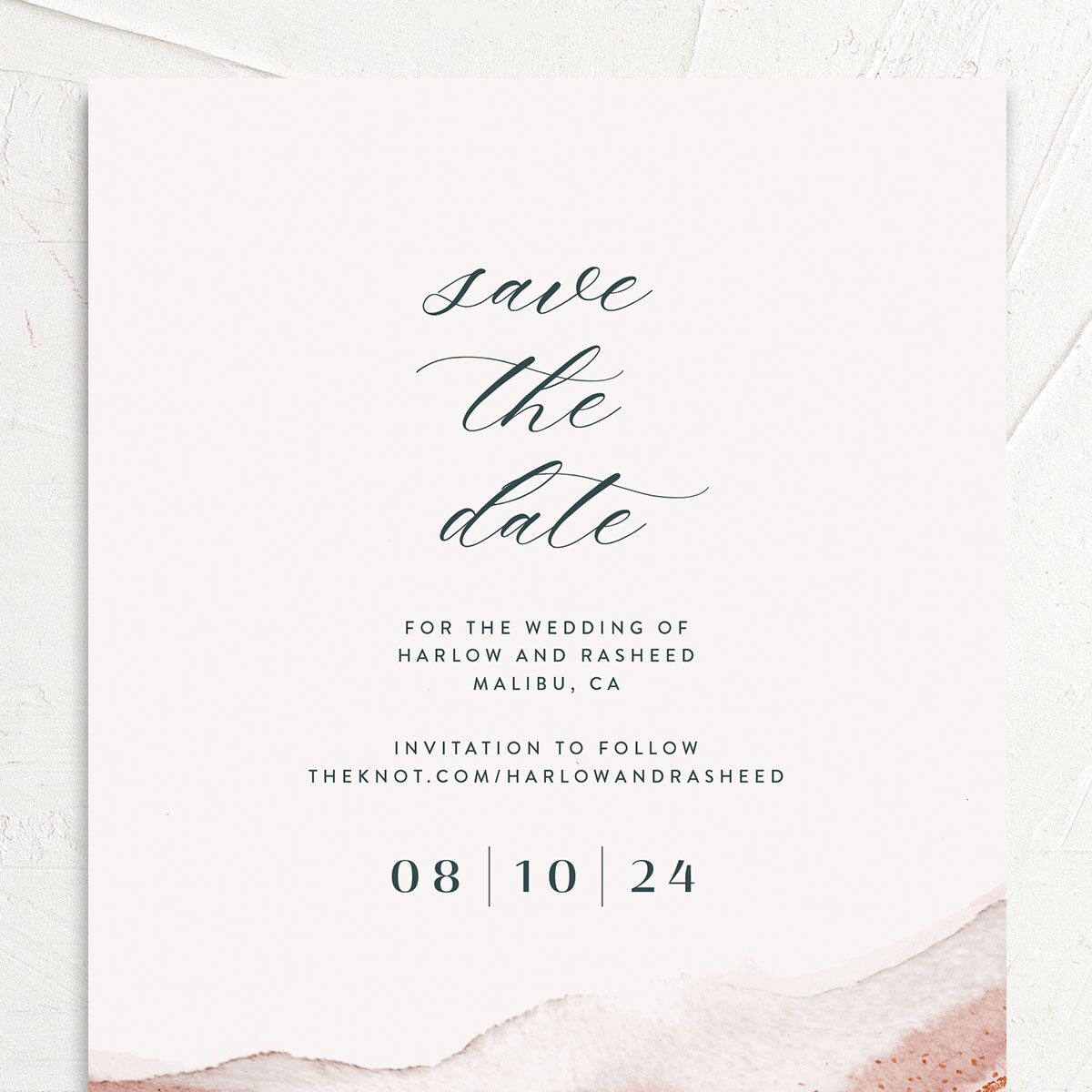 Abstract Wave Save The Date Cards Rose Pink Signature smooth No