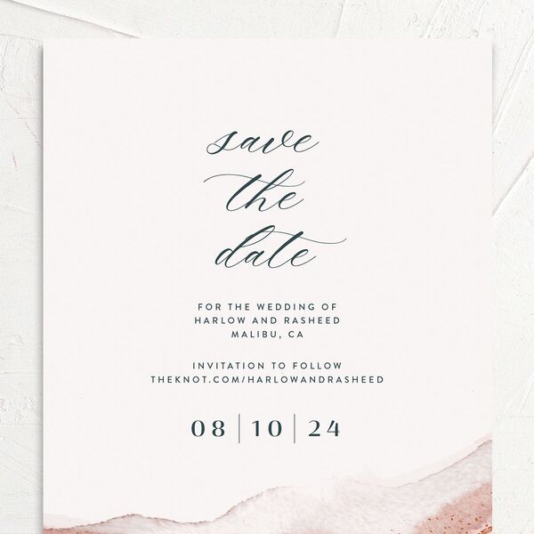 Abstract Wave Save The Date Cards Rose Pink Signature smooth No