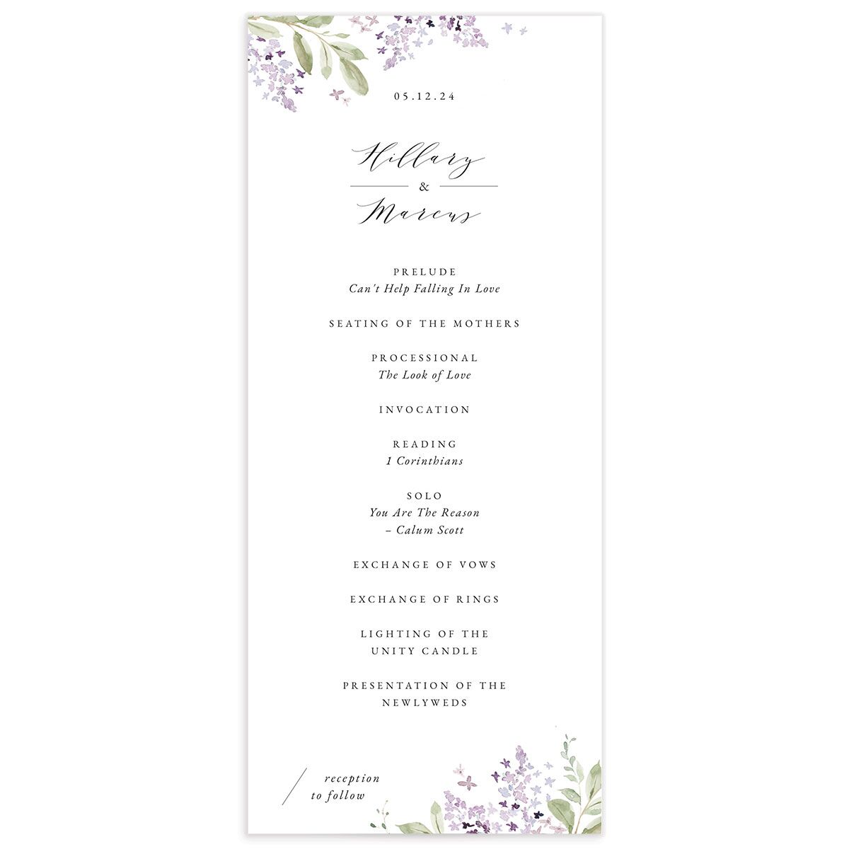 Delicate Lilac Wedding Programs