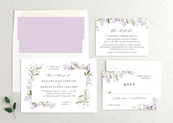 Delicate Lilac Wedding Invitations suite