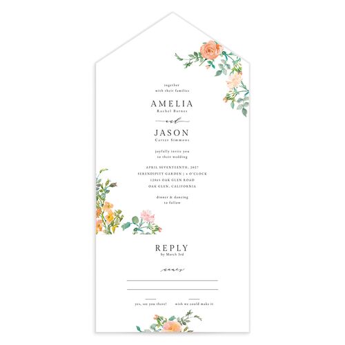 Minimal Floral All-in-One Wedding Invitations - Orange