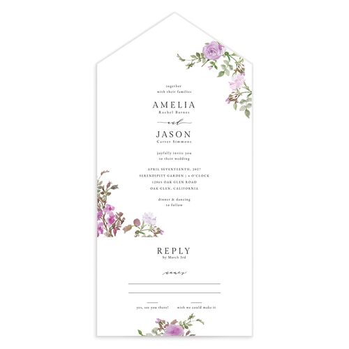 Minimal Floral All-in-One Wedding Invitations Amethyst Signature Light Both Recipient and Return Addresses No