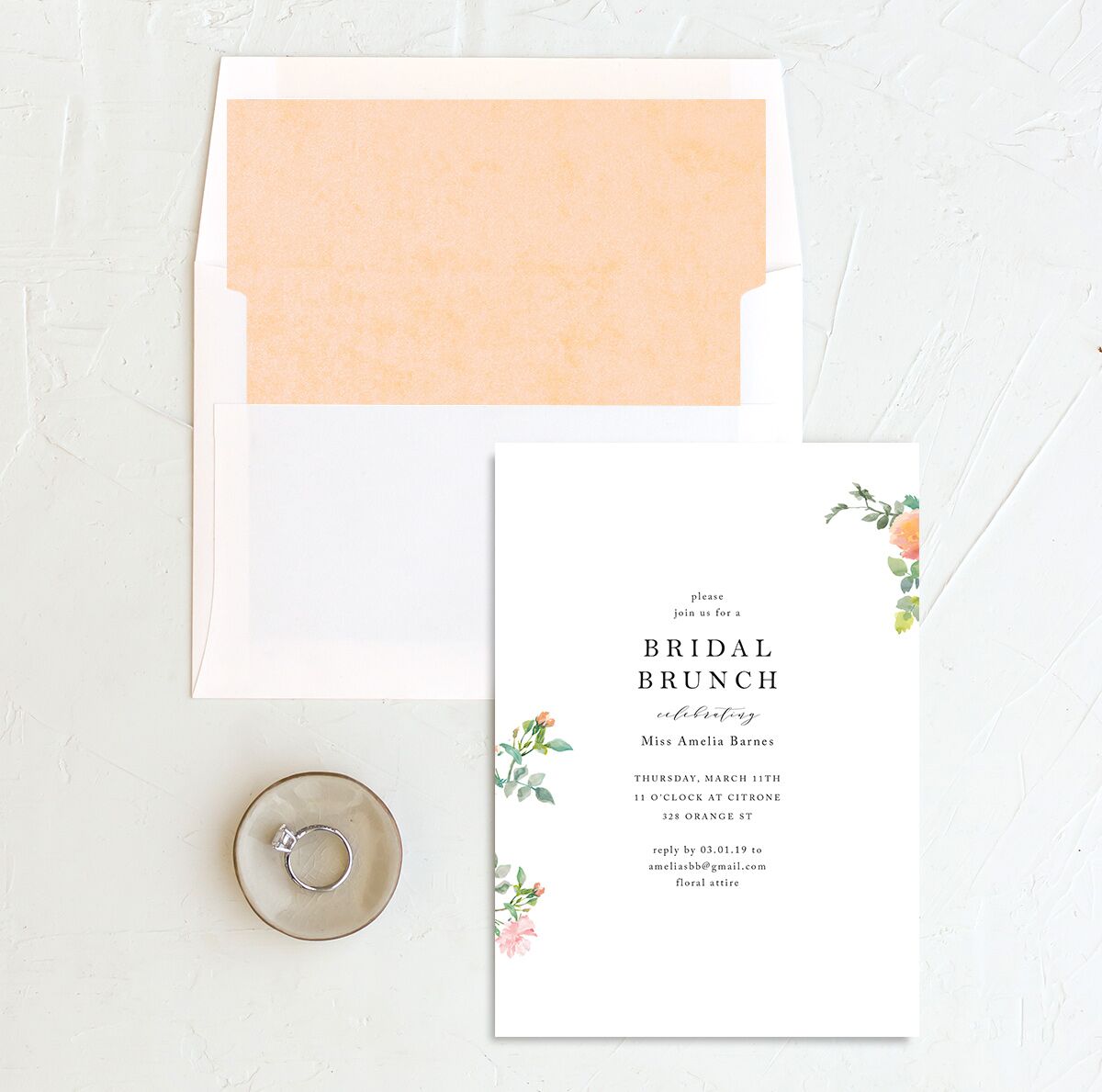 Simple Blossom Bridal Shower Invitations envelope-and-liner