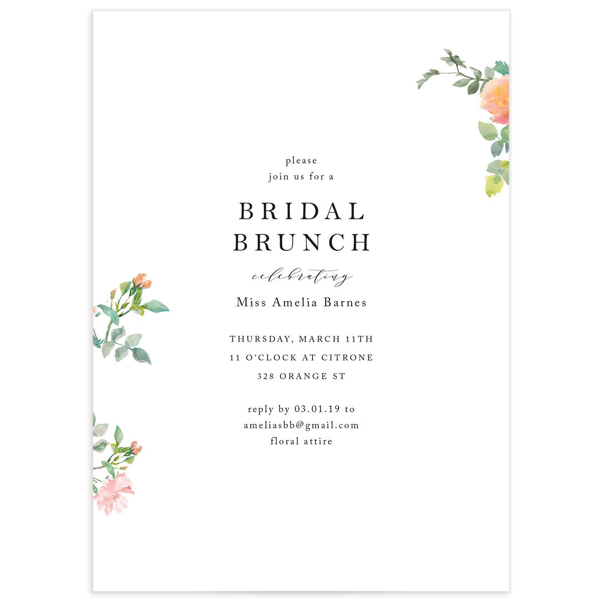 Simple Blossom Bridal Shower Invitations