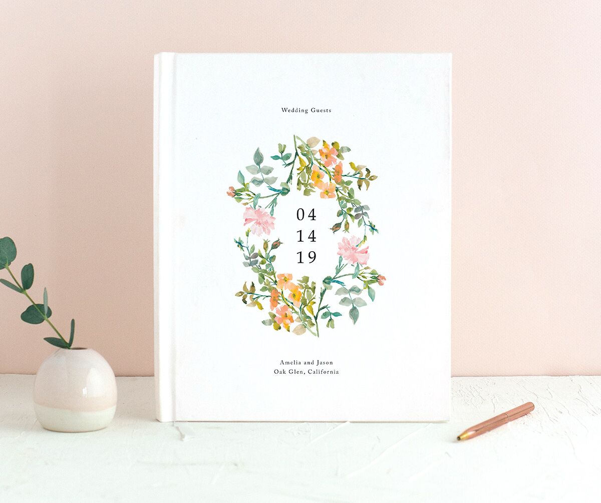 Simple Blossom Wedding Guest Book front in orange