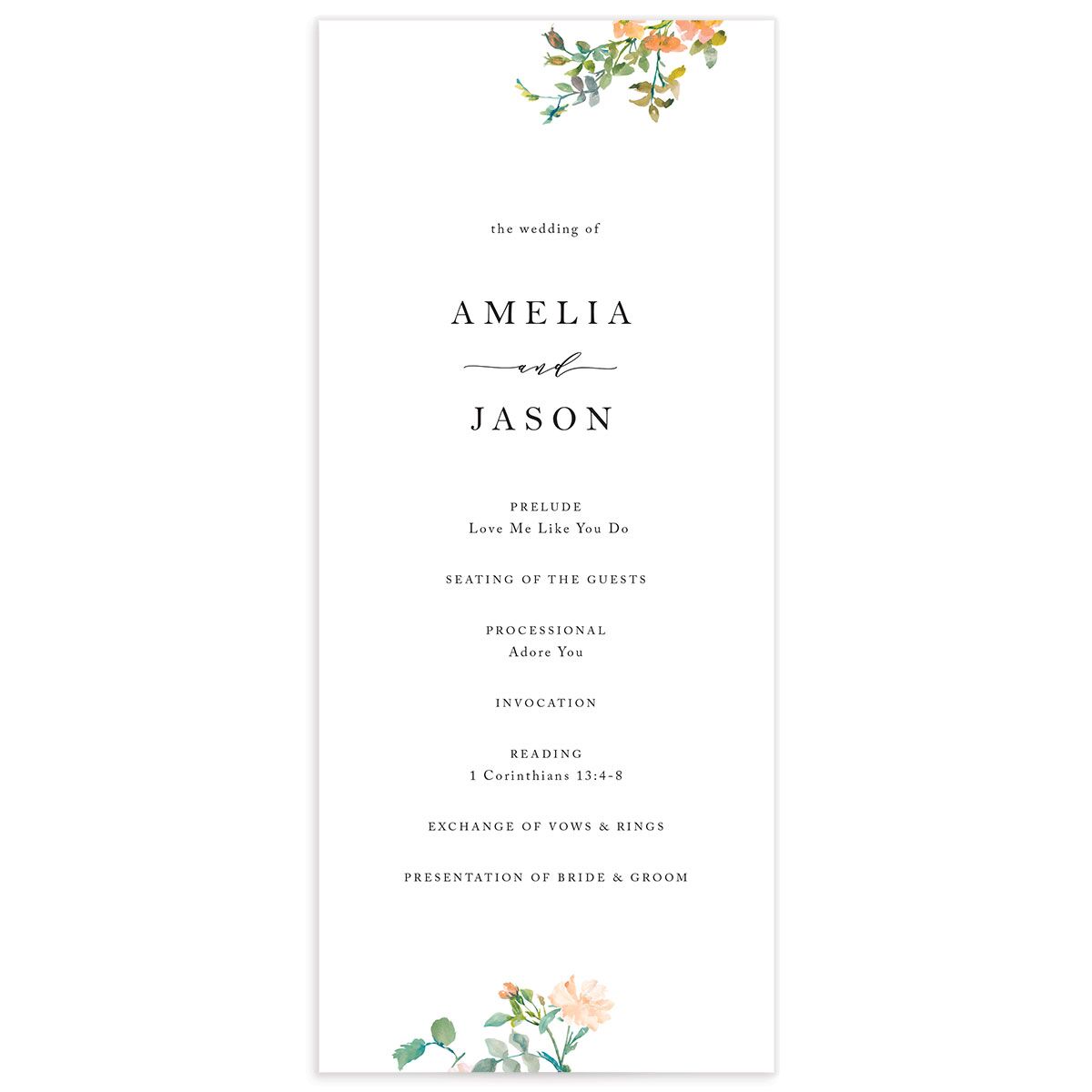 Simple Blossom Wedding Programs front