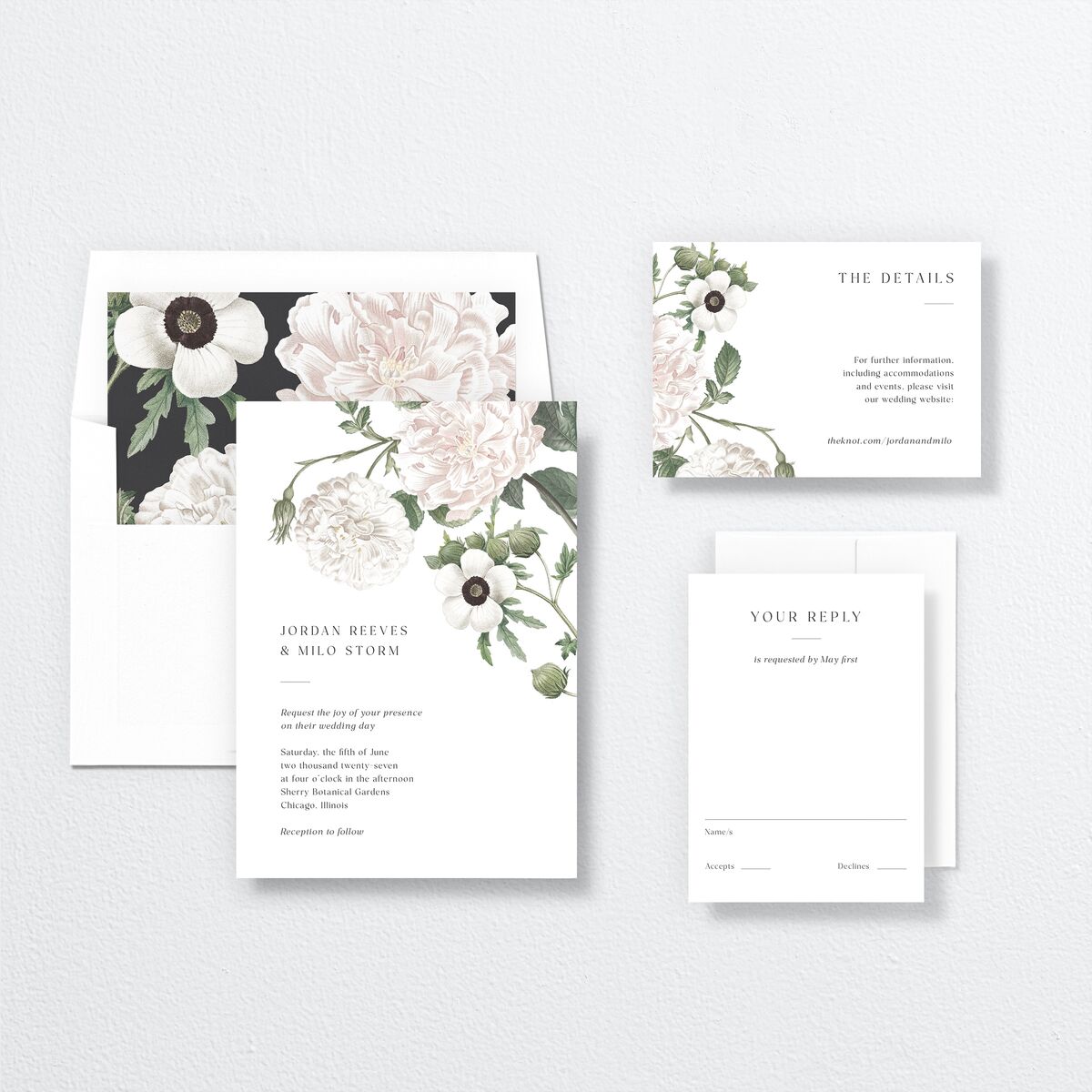 Vintage Peony Wedding Invitations Pure White Signature No