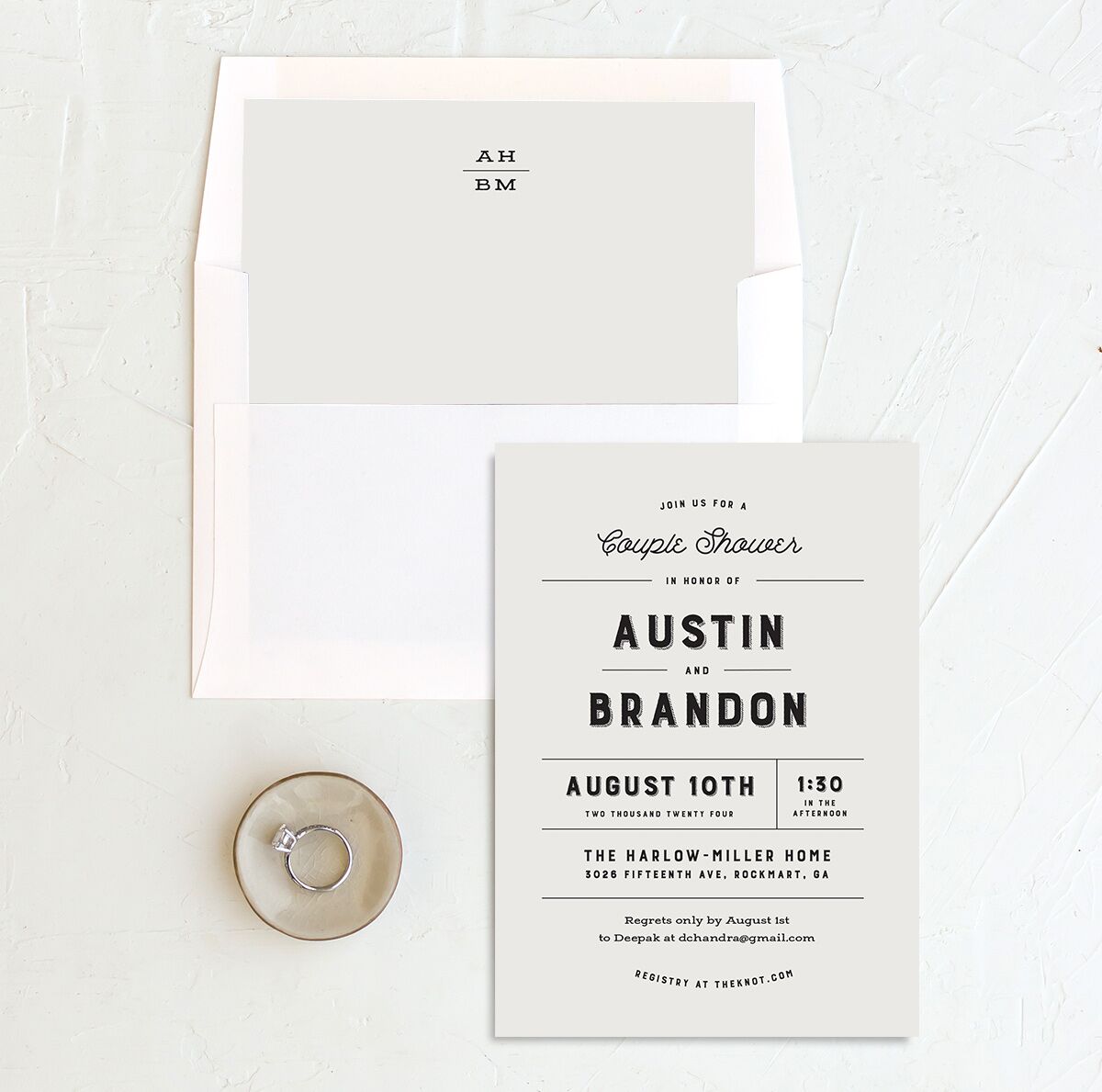 Rustic Typography Bridal Shower Invitations envelope-and-liner in cream