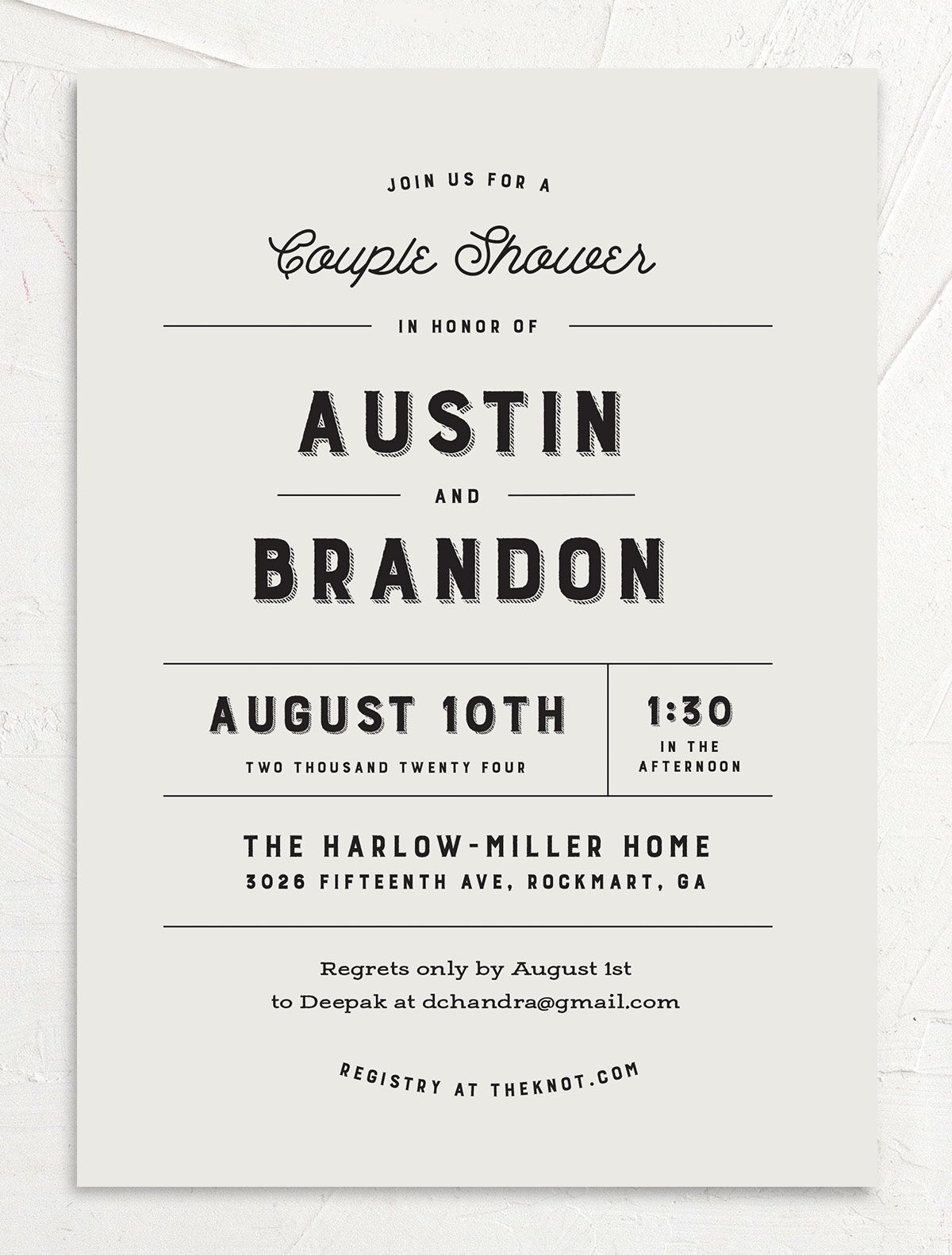 Rustic Typography Bridal Shower Invitations front