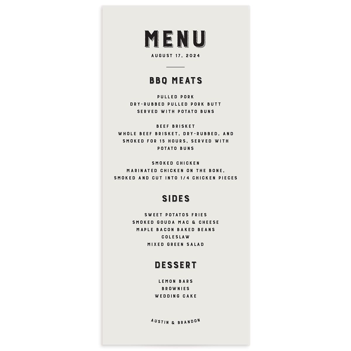 Rustic Typography Menus Champagne Signature