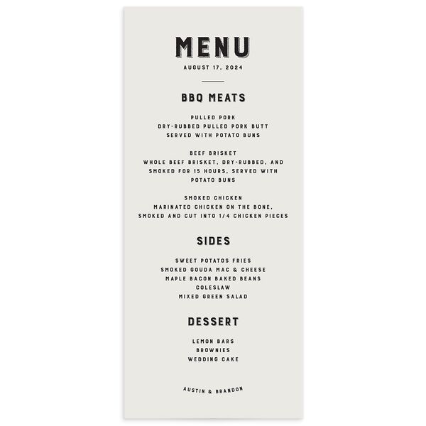 Rustic Typography Menus Champagne Signature