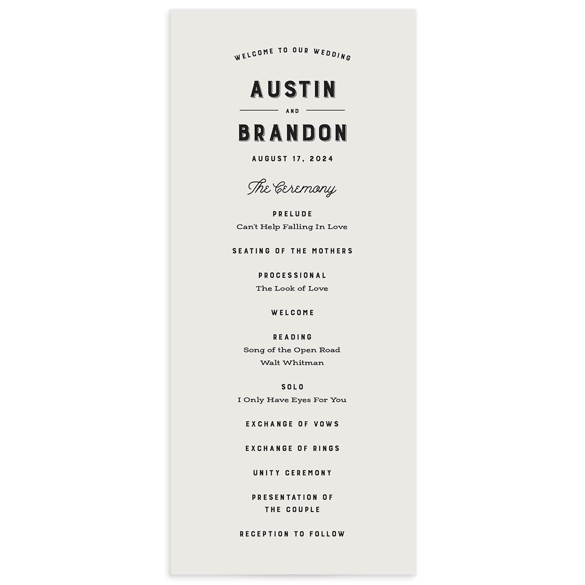 Rustic Typography Wedding Programs