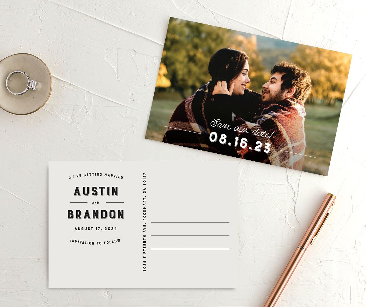 Rustic Typography Save The Date Postcards Champagne