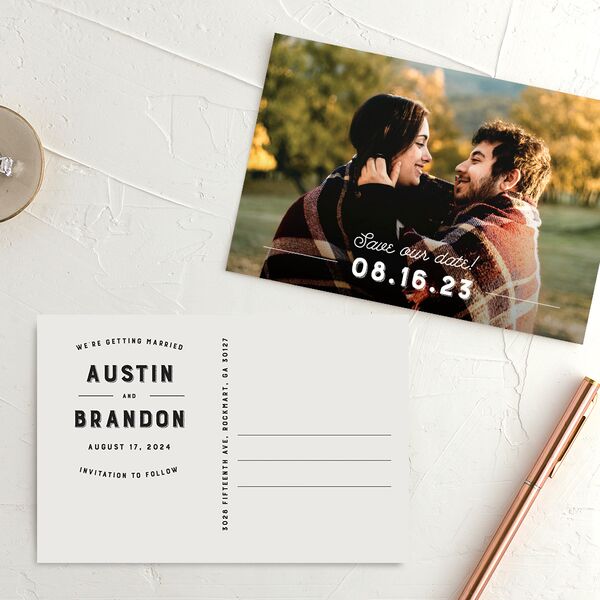 Rustic Typography Save The Date Postcards Champagne