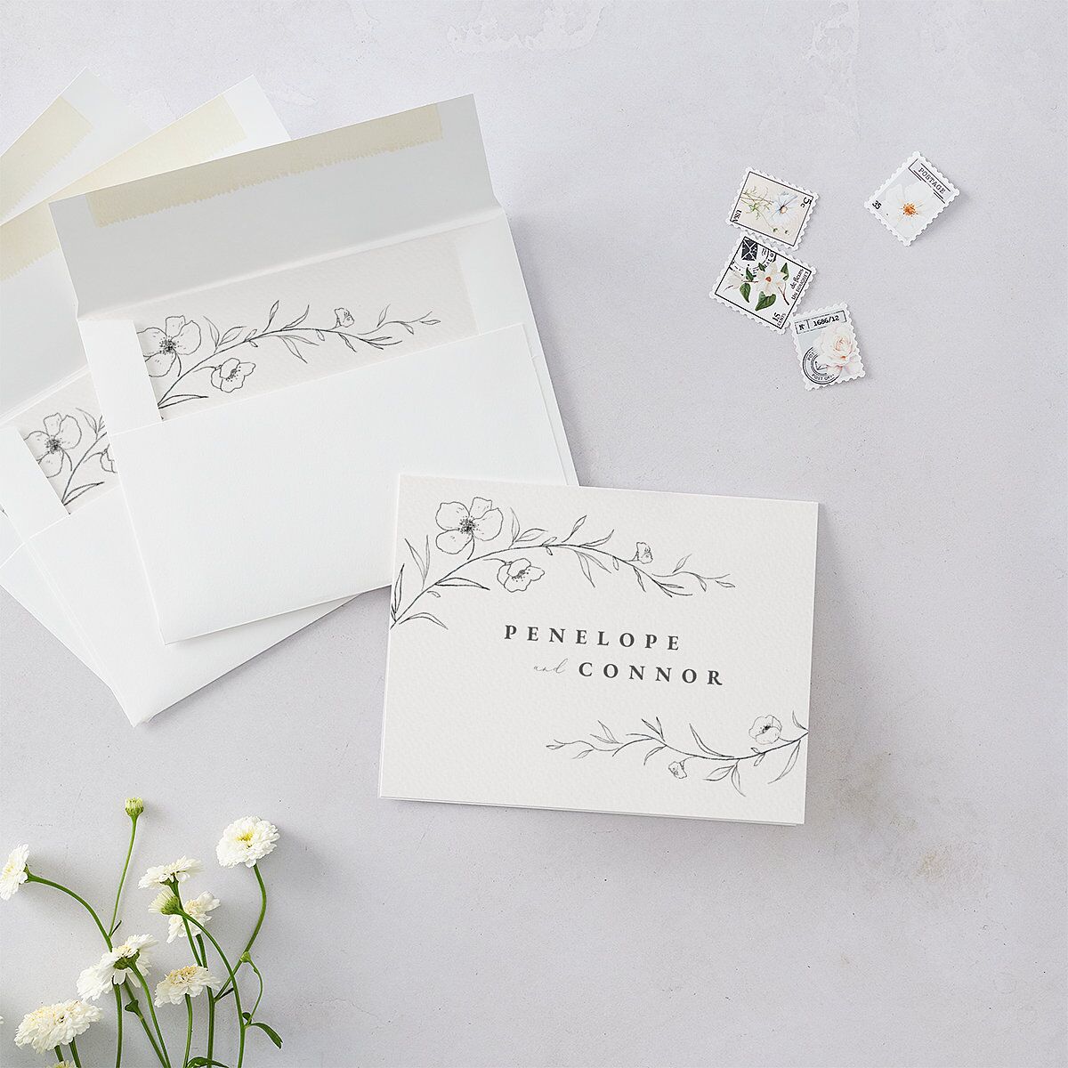 Graceful Botanical Thank You Cards Shadow Gray