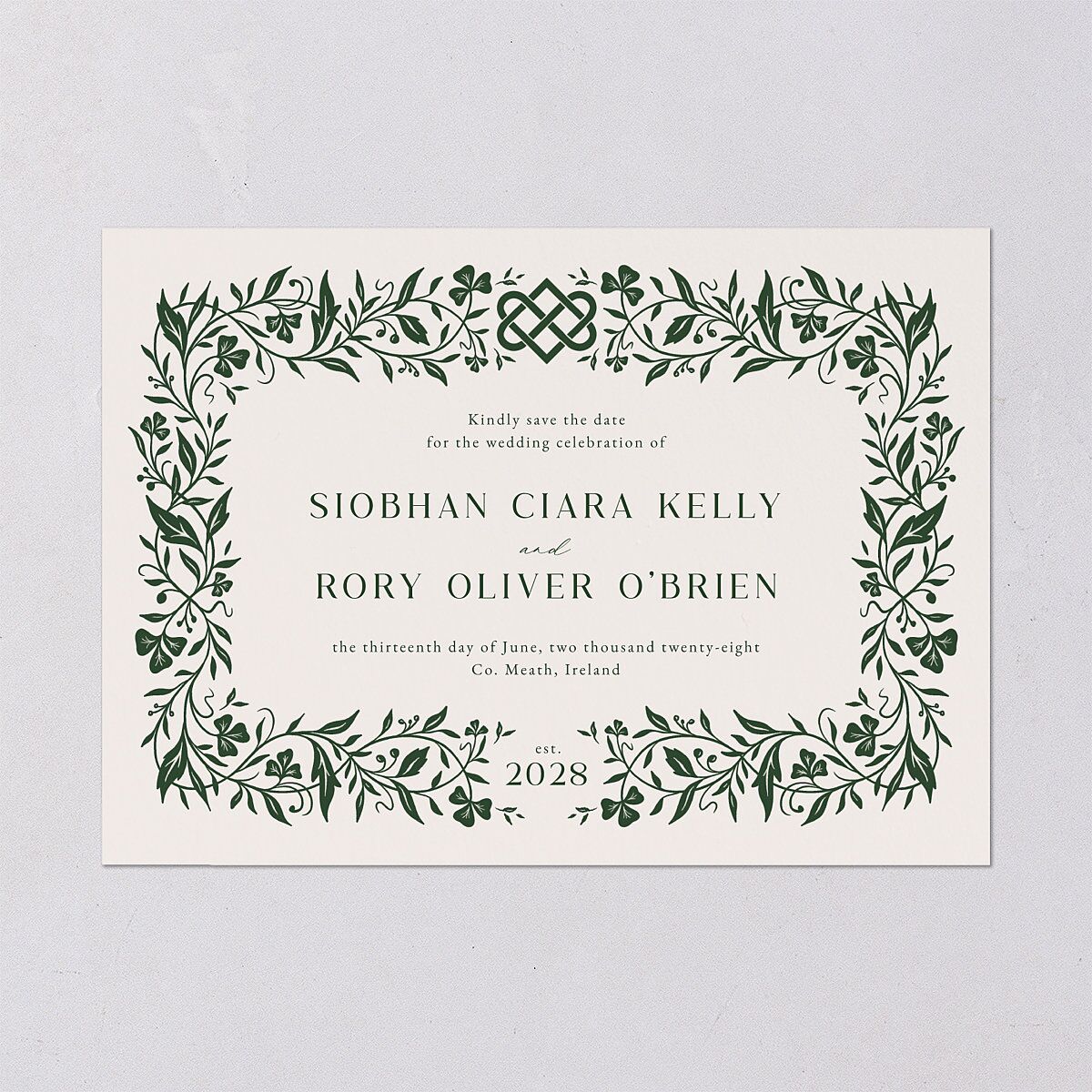 Celtic Knot Save the Date Cards Hunter Green Signature smooth Blank No Standard