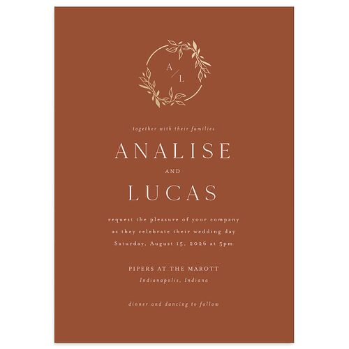 Monogram Leaves Wedding Invitations Gold Walnut Signature Blank No Standard