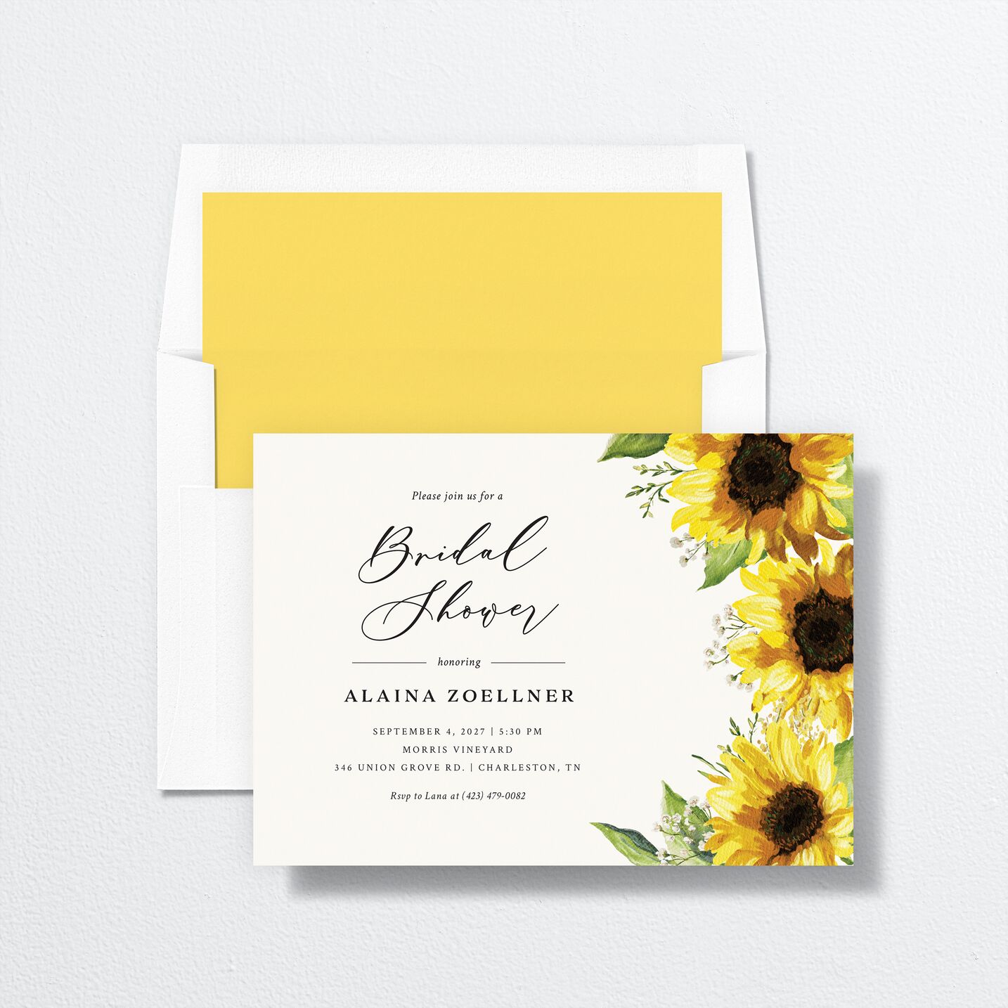 Rustic Sunflower Bridal Shower Invitations envelope-and-liner in yellow