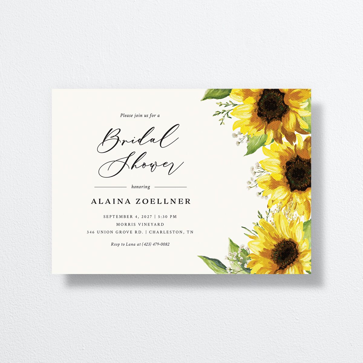 Rustic Sunflower Bridal Shower Invitations front in yellow