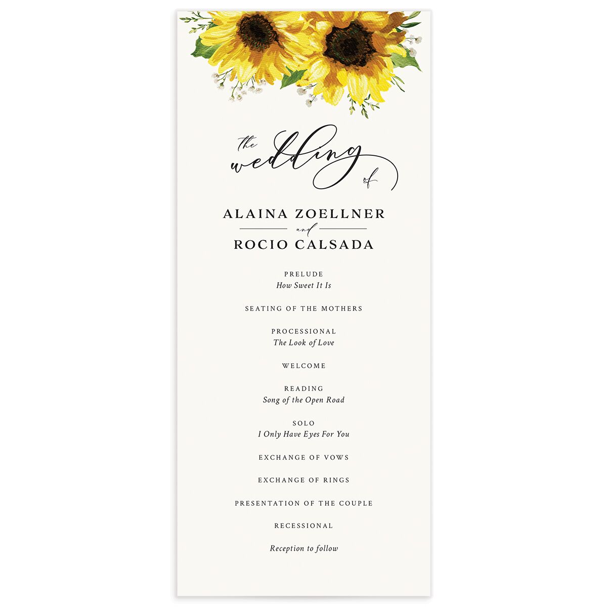Rustic Sunflower Wedding Programs