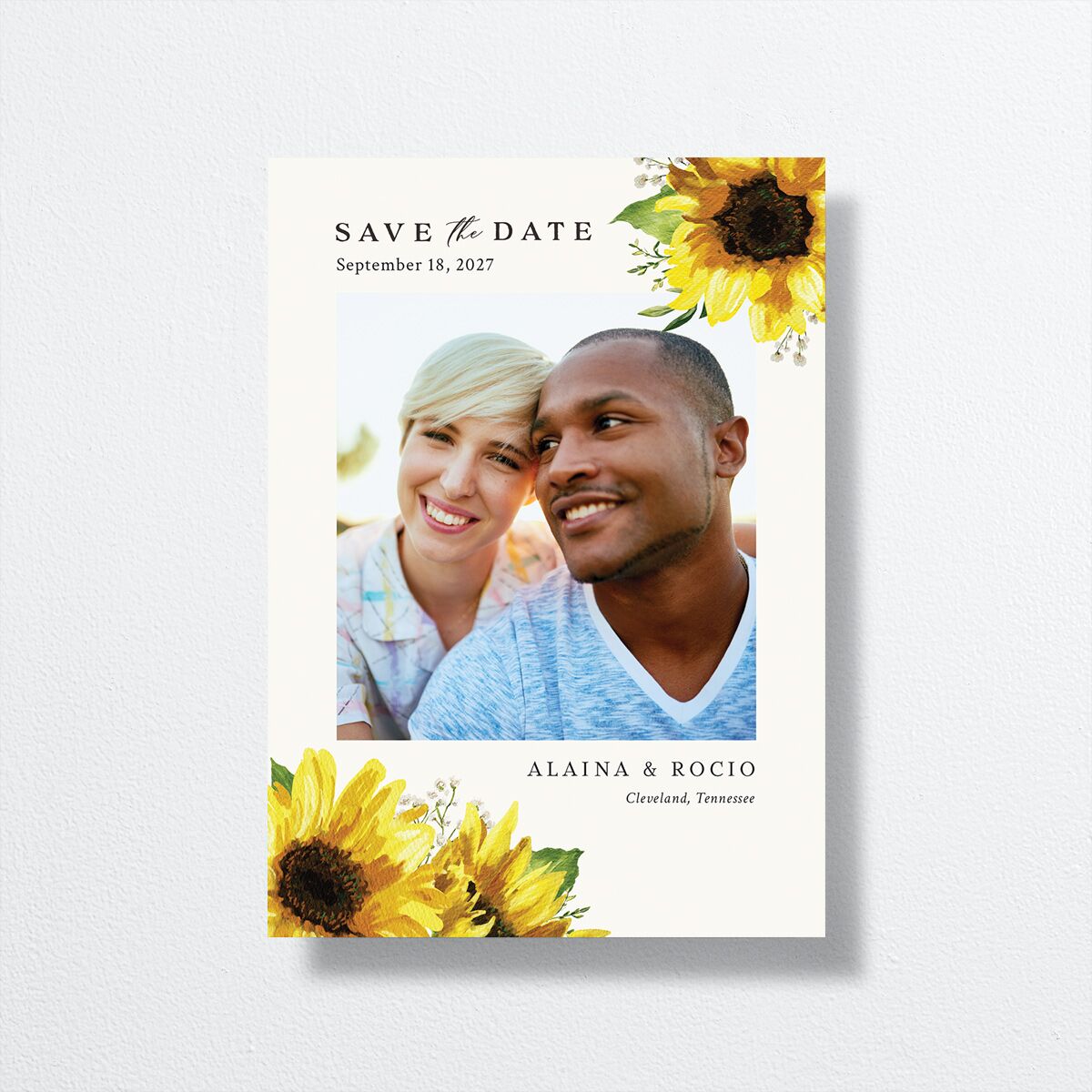 Rustic Sunflower Save The Date Cards front in yellow