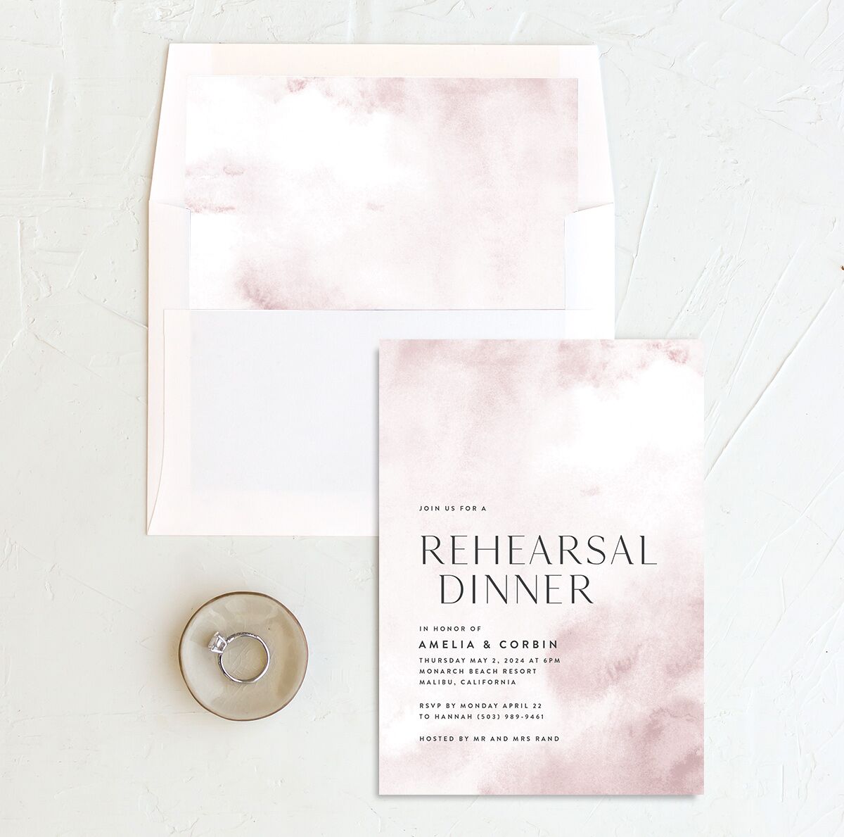 Elegant Ethereal Rehearsal Dinner Invitations envelope-and-liner