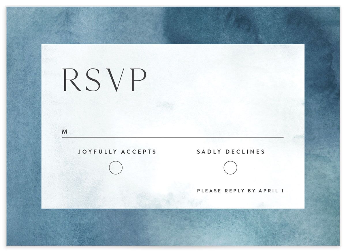 Elegant Ethereal Wedding Response Cards front in Blue