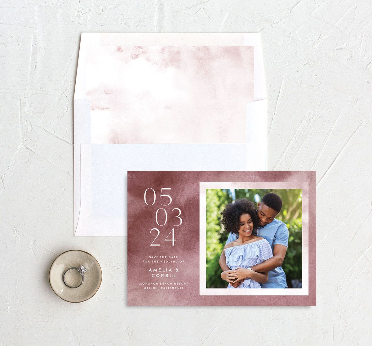 Elegant Ethereal Save The Date Cards envelope-and-liner