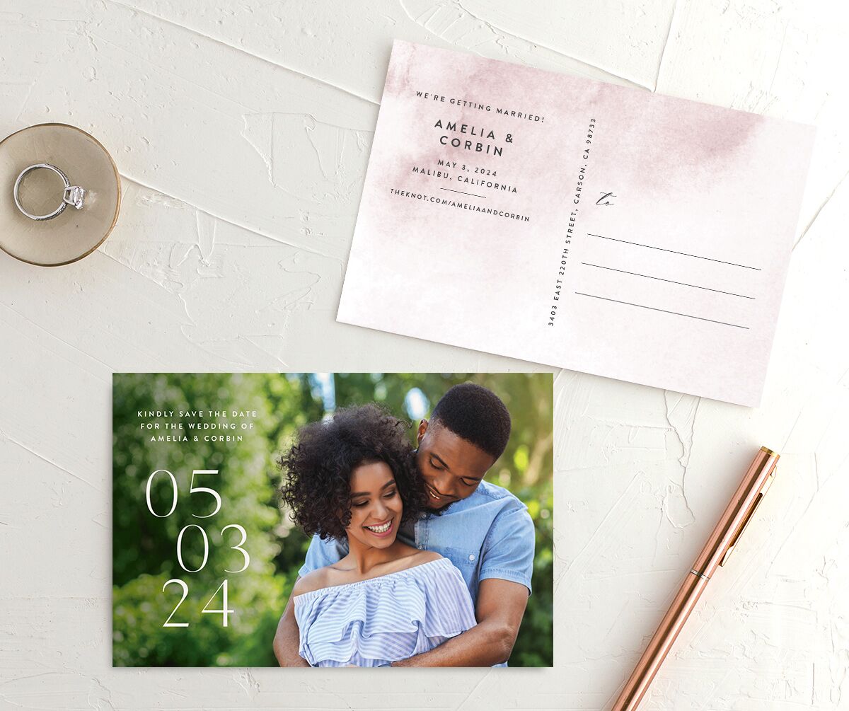 Elegant Ethereal Save The Date Postcards front-and-back