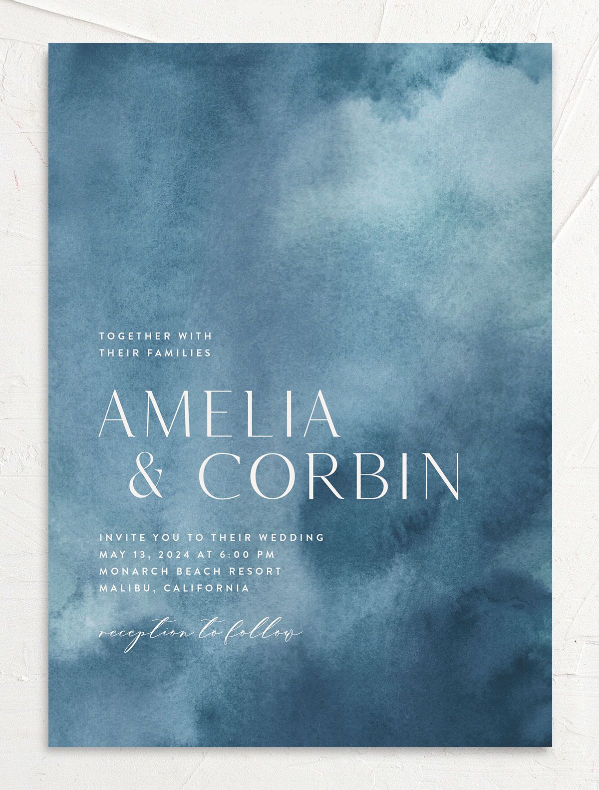 Elegant Ethereal Wedding Invitations front in Blue