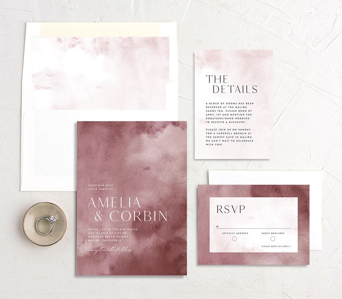 Elegant Ethereal Wedding Invitations suite in purple