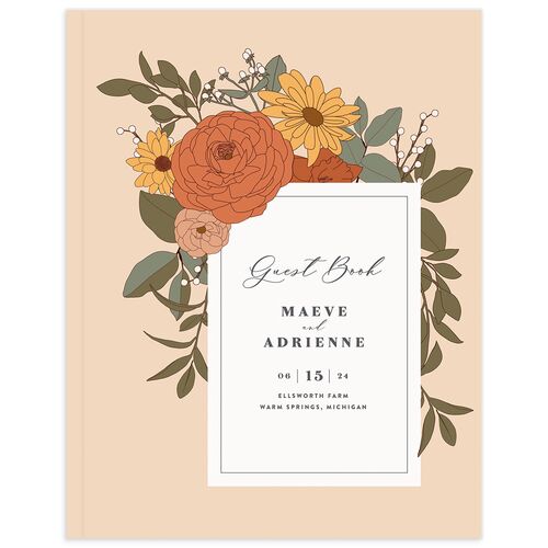 Retro Botanical Wedding Guest Book Shy Pink