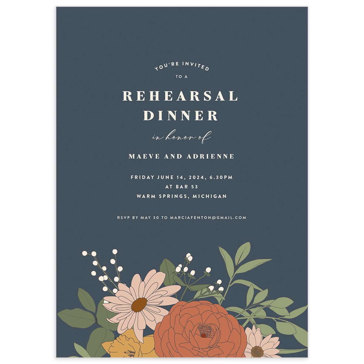 Retro Botanical Rehearsal Dinner Invitations