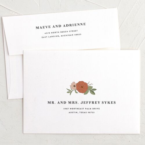 Retro Botanical Rehearsal Dinner Invitation Envelopes White Standard Dark Navy Both Recipient and Return Addresses Signature